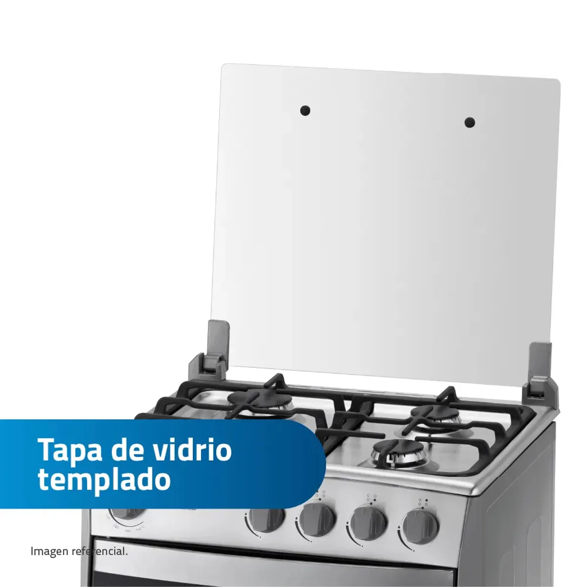 INDURAMA - Cocina Coruña a gas con 4 quemadores sellados Tapa de vidrio templado.