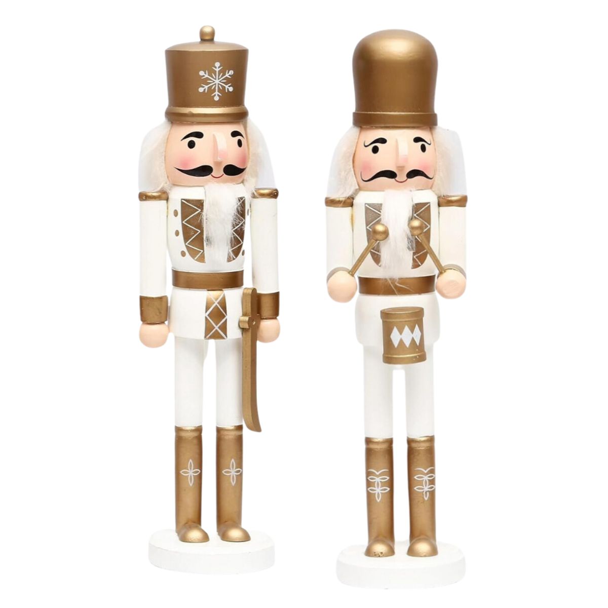 INSPIRA - Set de 2 Cascanueces Navideños de Madera Blanco y Dorado 38 cm