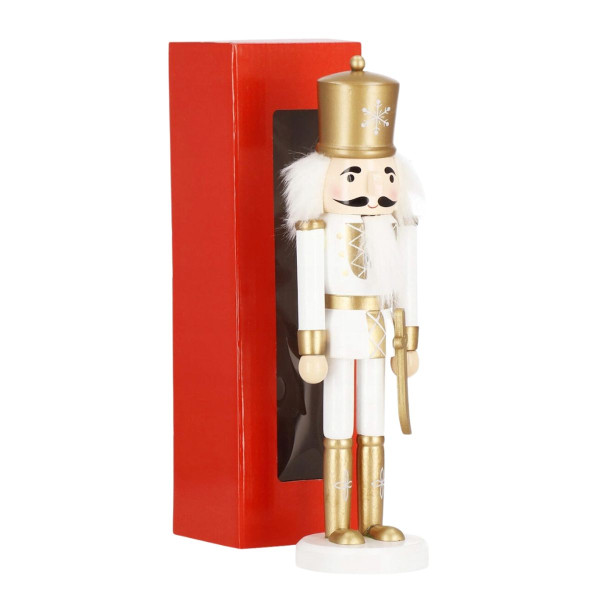 INSPIRA - Set de 2 Cascanueces Navideños de Madera Blanco y Dorado 38 cm