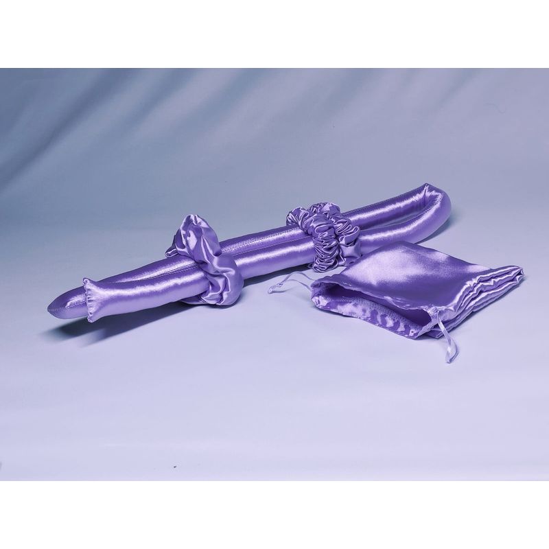 GENERICO - ONDULADOR SIN CALOR DE SATÍN LILA + 2 SCRUNCHIES  + GANCHO DE CABELLO