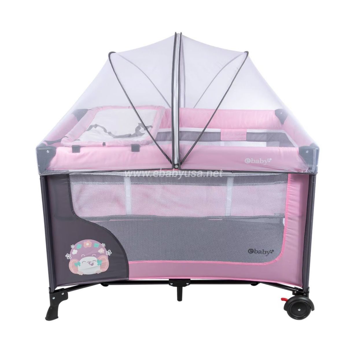 EBABY - Cuna Corral Ebaby Happy Dream Rosado-Colchón y Bañera