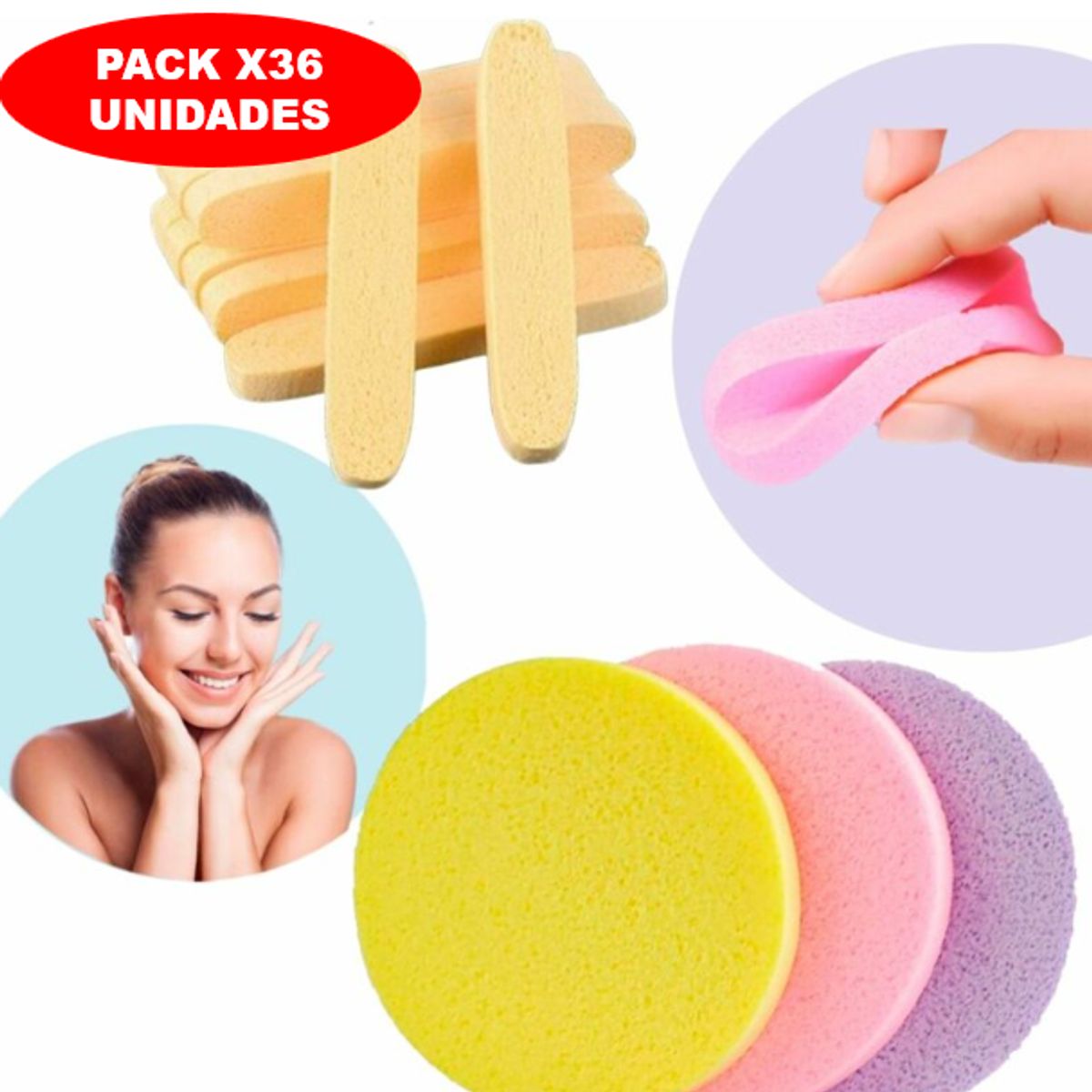 GENERICO - 36 UND ESPONJA COMPRIMIDA LIMPIEZA MORADO DESMAQUILLANTE