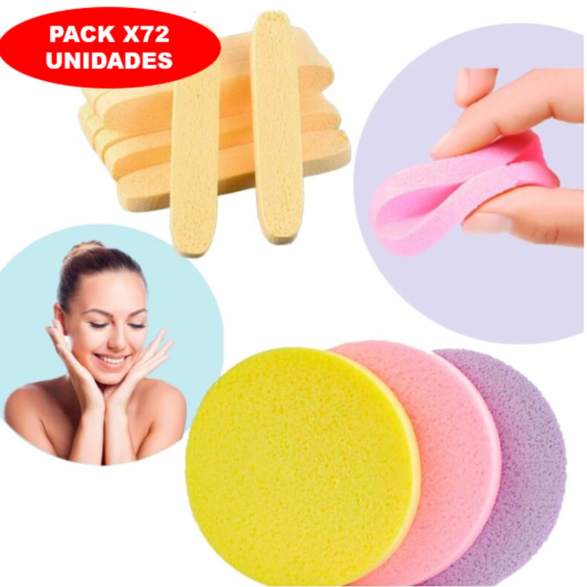 GENERICO - 72 UND ESPONJA COMPRIMIDA LIMPIEZA CELESTE DESMAQUILLANTE