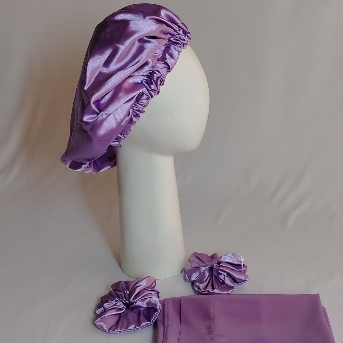 GENERICO - GORRO PARA DORMIR DE SATIN POR LOS DOS LADOS LILA + FUNDA DE ALMOHADA