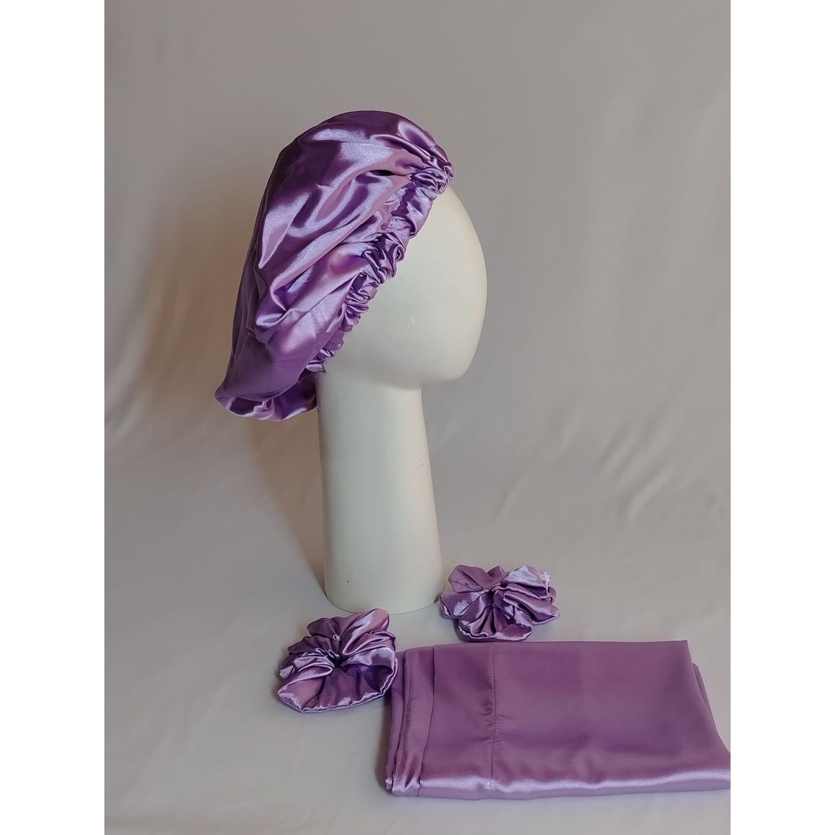 GENERICO - GORRO PARA DORMIR DE SATIN POR LOS DOS LADOS LILA + FUNDA DE ALMOHADA