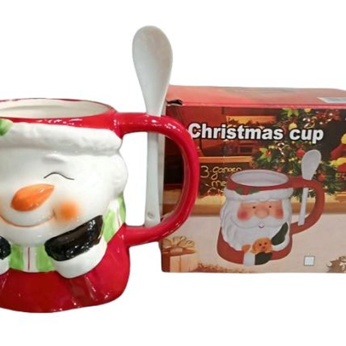 GENERICO - Taza Navideña con cuchara diseño Muñeco Nieve