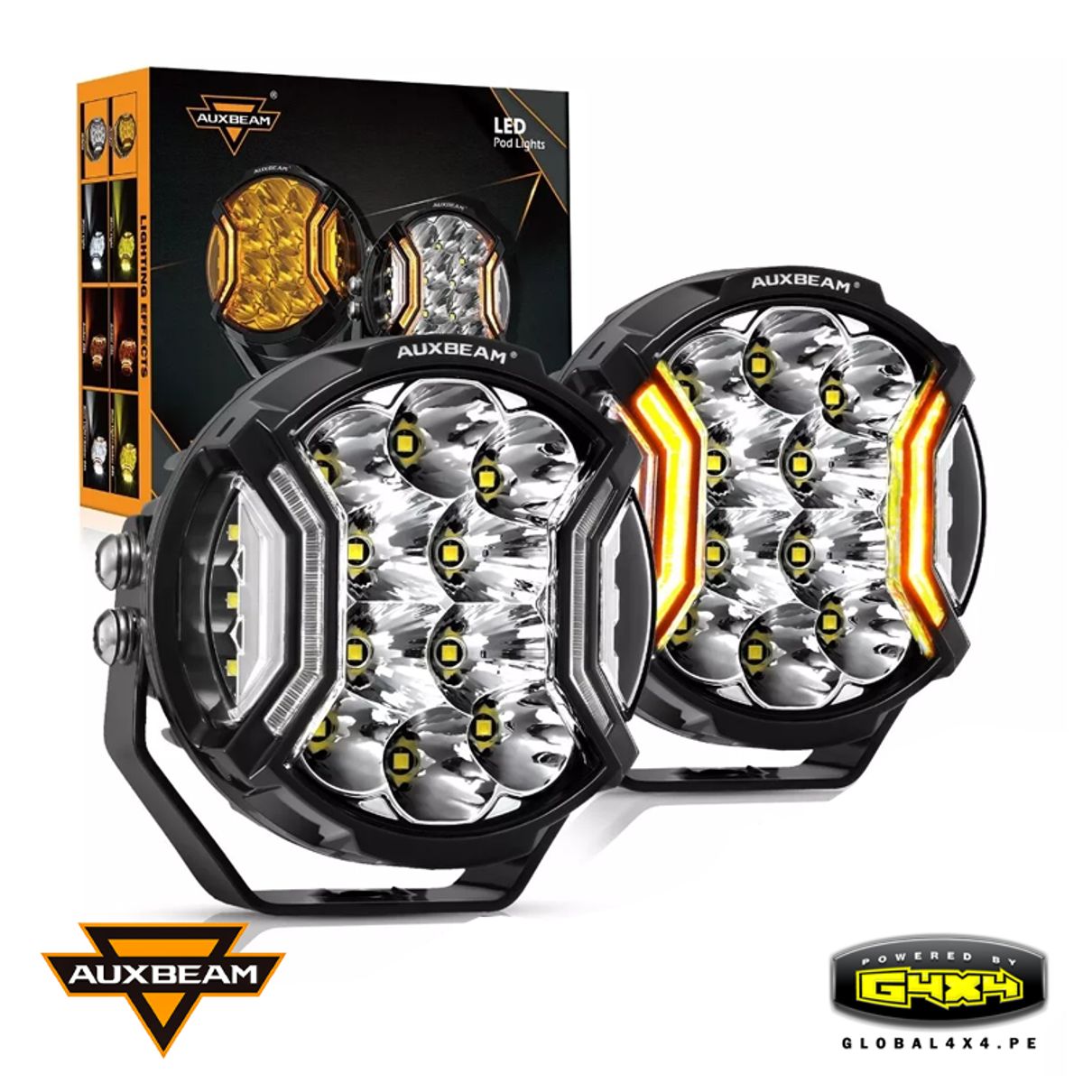 AUXBEAM - 2 FAROS LED 5' 172W 20400LM 3 MODOS LUZ BLANCA DRL AMBAR