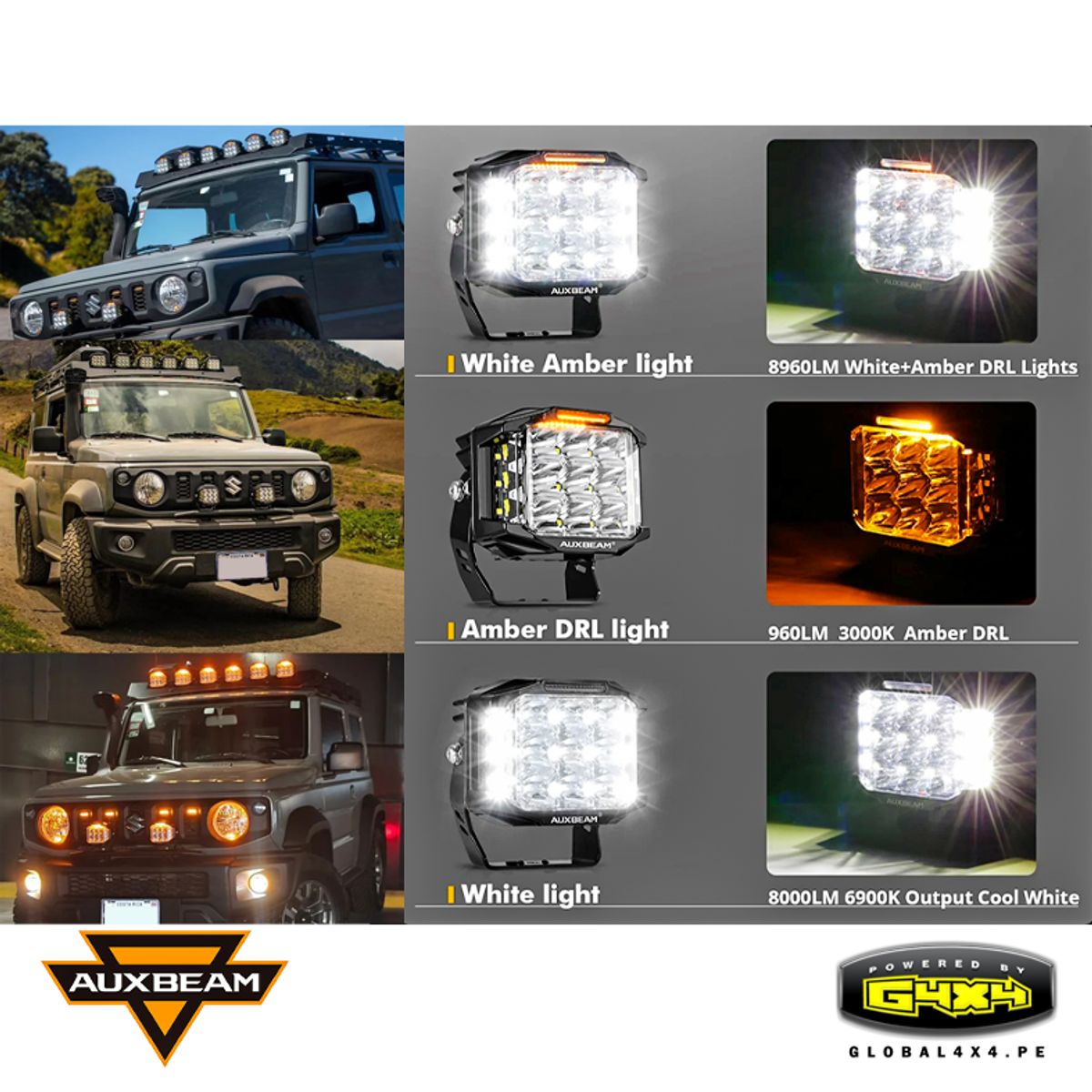 AUXBEAM - 2 FAROS LED AUXBEAM 5' 168W 3 MODOS LUZ BLANCA CON DRL ÁMBAR