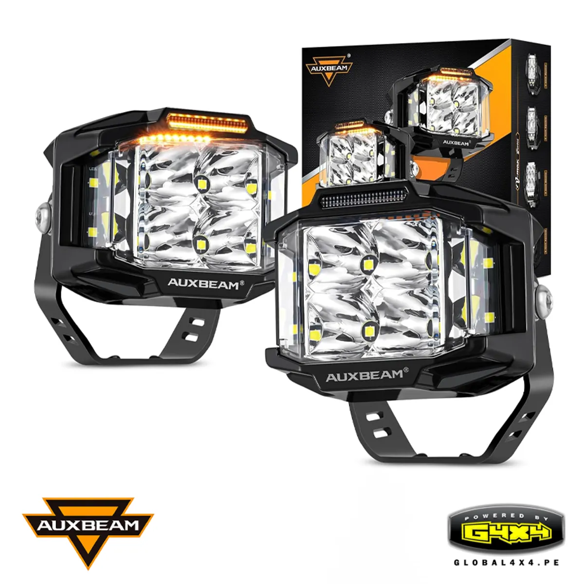 AUXBEAM - 2 FAROS LED AUXBEAM 5' 168W 3 MODOS LUZ BLANCA CON DRL ÁMBAR
