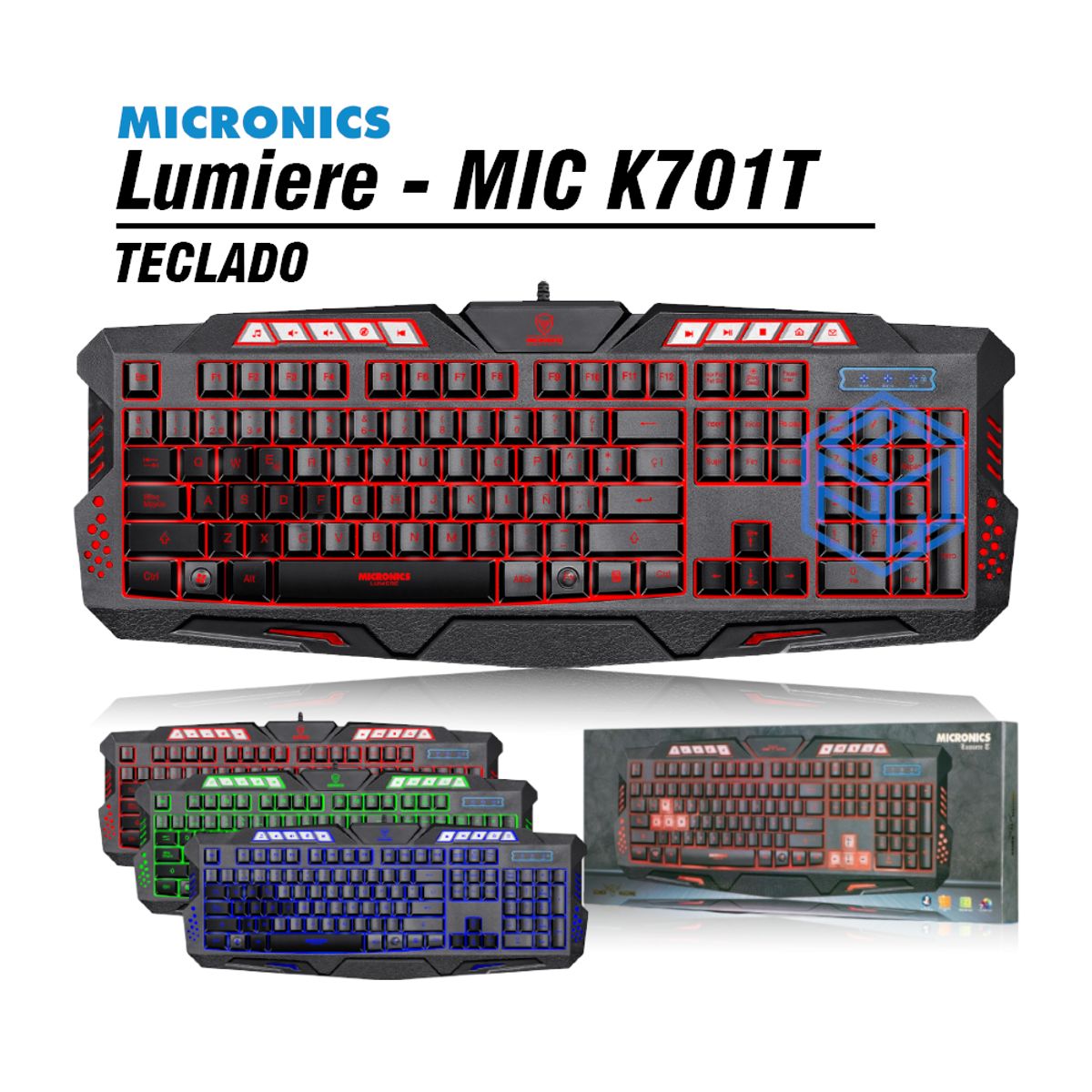 MICRONICS - TECLADO GAMER MICRONICS K701T LED USB LUMIERE