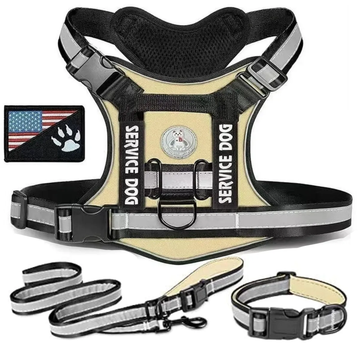 GENERICO - COLLAR Y PECHERA BEIGE TALLA M TÁCTICA REFORZADA PARA PERRO