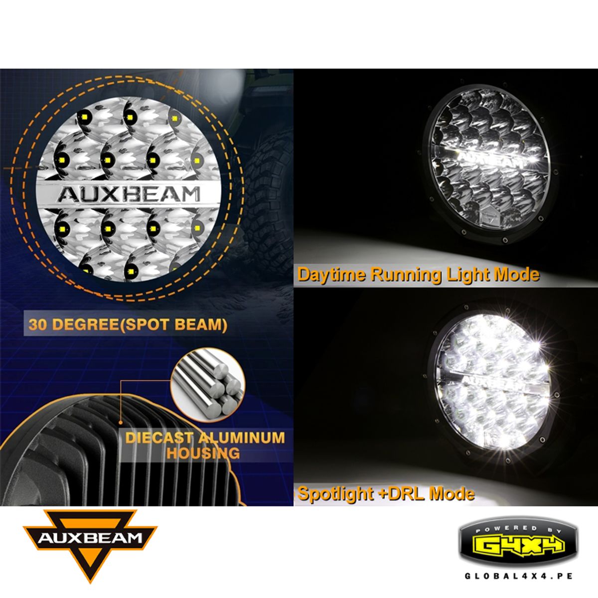 AUXBEAM - 2 FAROS LED 7' 240W 24000LM 2 MODOS LUZ BLANCA CON DRL