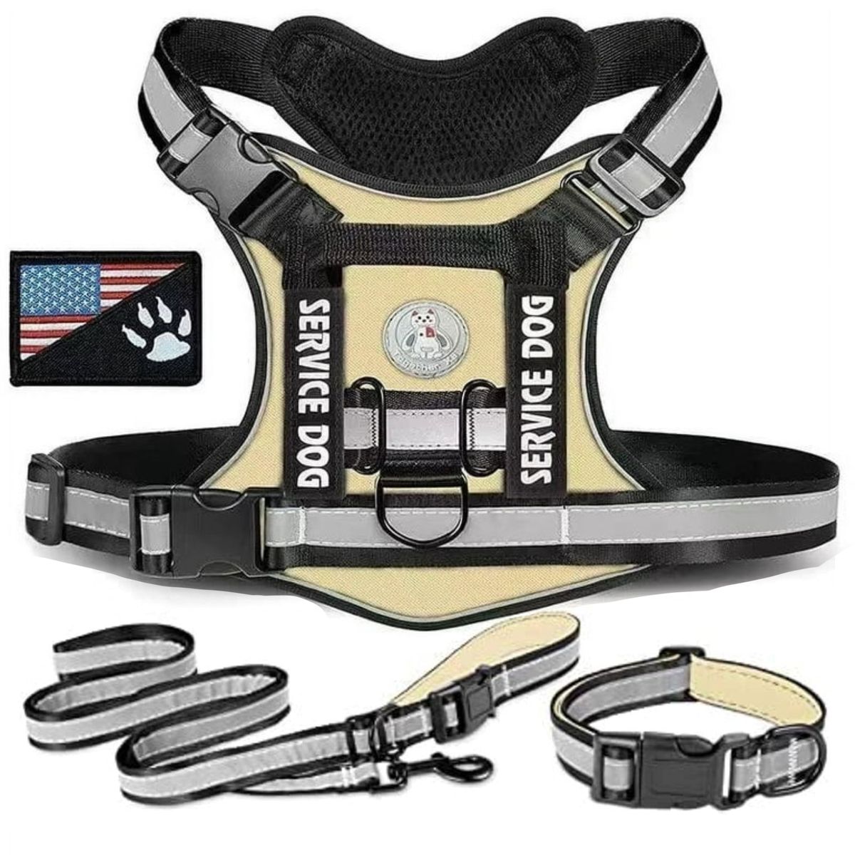 GENERICO - COLLAR Y PECHERA BEIGE TALLA XL TÁCTICA REFORZADA PARA PERRO