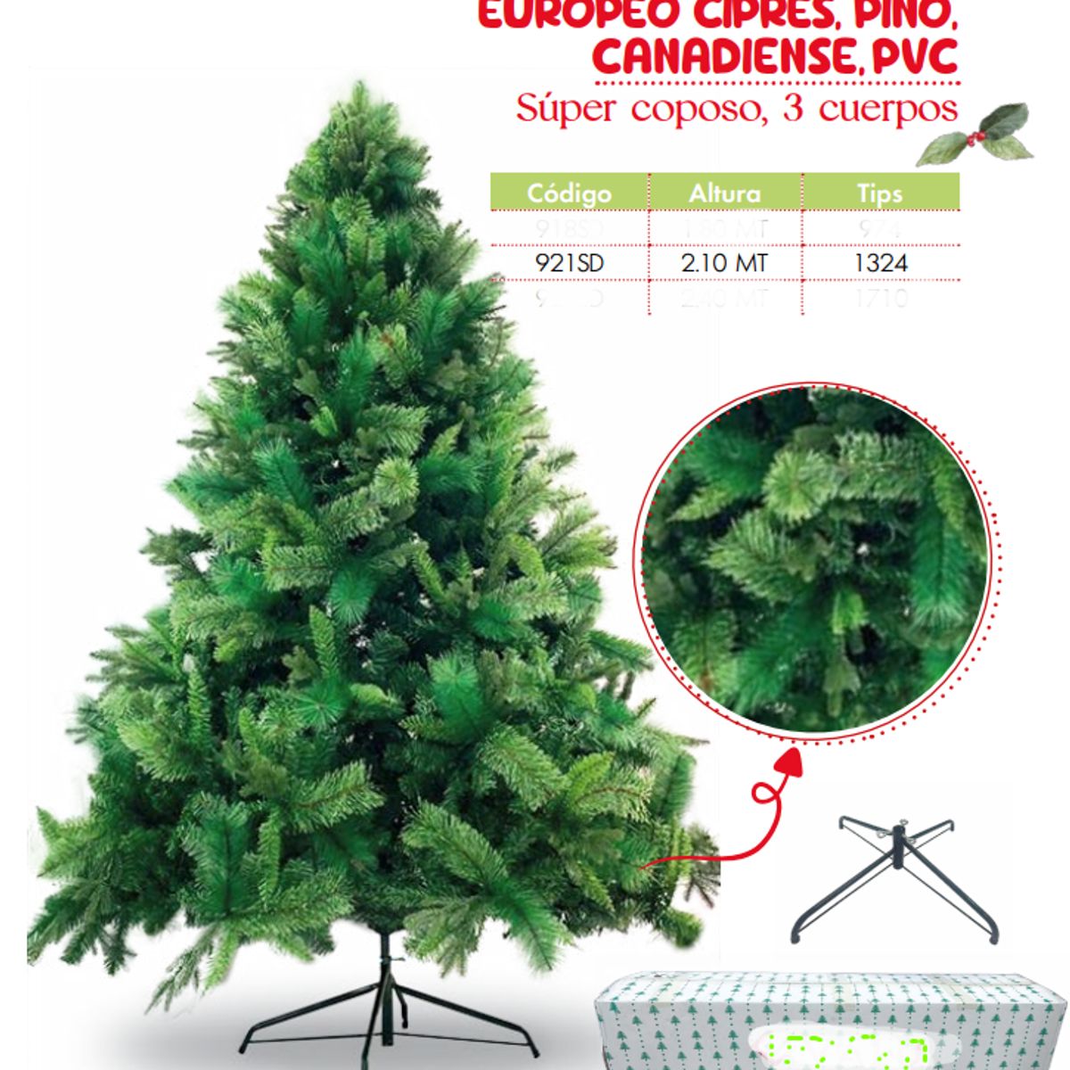 GENERICO - Árbol de navidad de 2 10mt EUROPEO CIPRES, PINO, CANADIENSE,PVC
