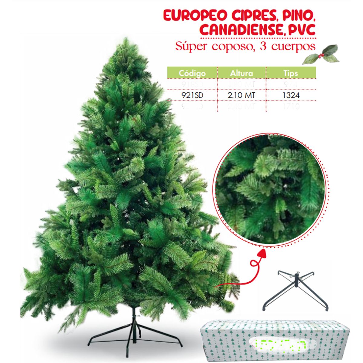 GENERICO - Árbol de navidad de 2 10mt EUROPEO CIPRES, PINO, CANADIENSE,PVC