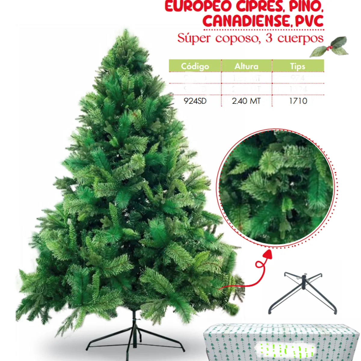 GENERICO - Árbol de navidad de 2 40mt EUROPEO CIPRES, PINO, CANADIENSE,PVC
