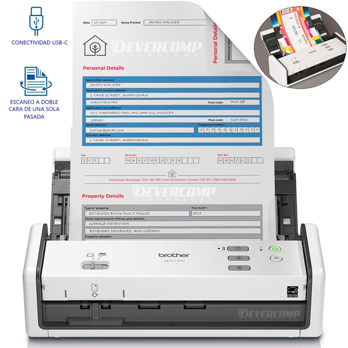 BROTHER - Escaner Brother ADS-1300 Duplex Duplex USB-C