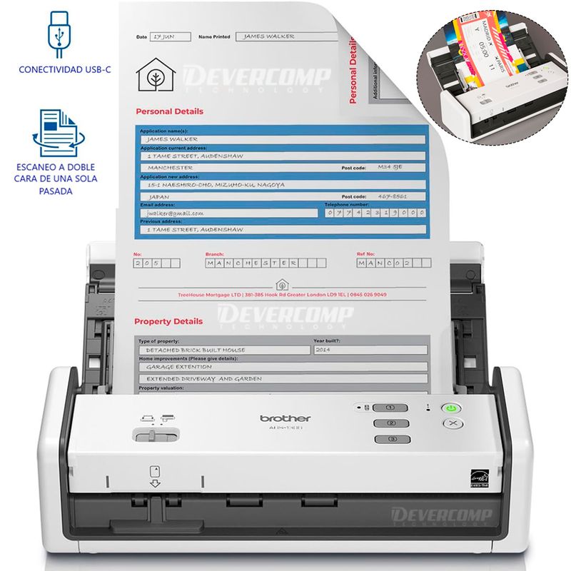 BROTHER - Escaner Brother ADS-1300 Duplex Duplex USB-C