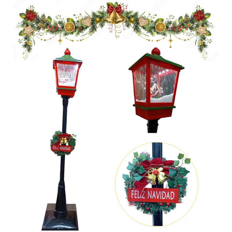 GENERICO - Farol Navideño Musical 190 cm de alto con destello de nieve