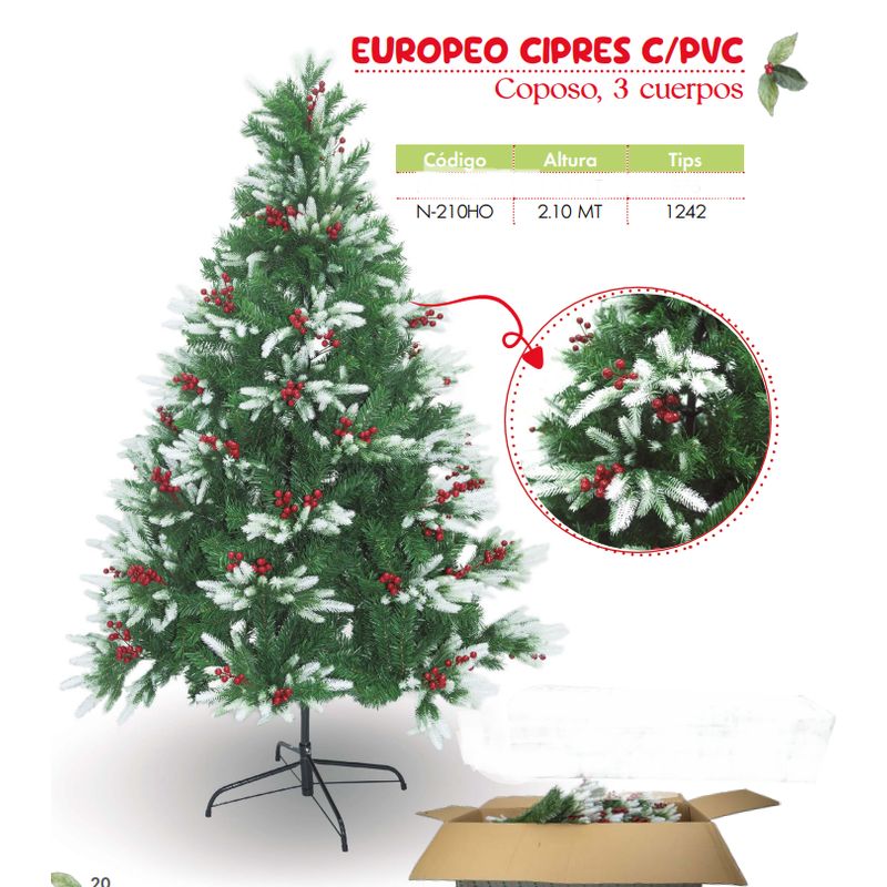 GENERICO - Árbol de navidad de 2 10mt EUROPEO CIPRES C/PVC C/frutos