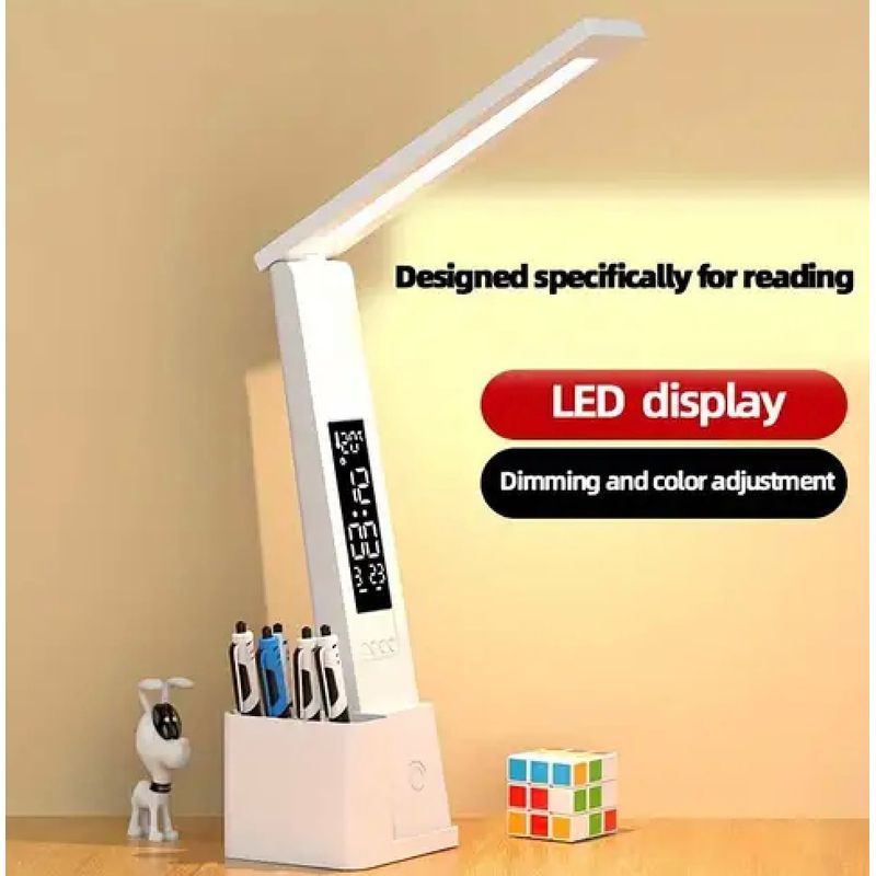 GENERICO - LAMPARA LED PLEGABLE CON RELOJ Y PORTALAPICEROS