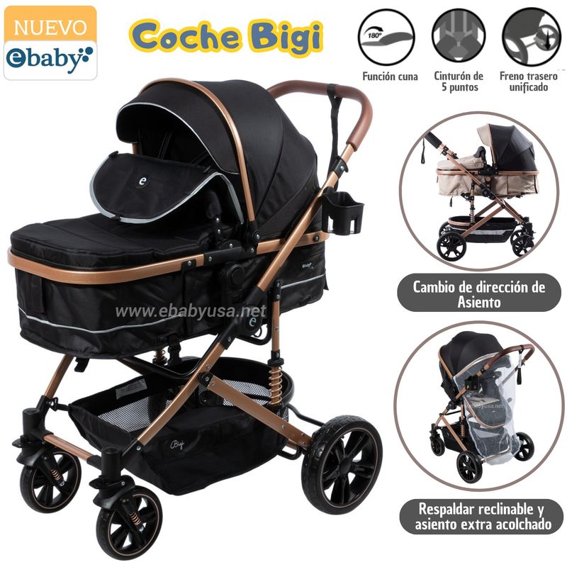 EBABY - Coche de Lujo Moises Bigi Negro con Tull