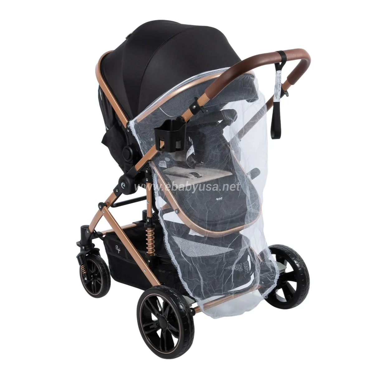 EBABY - Coche de Lujo Moises Bigi Negro con Tull