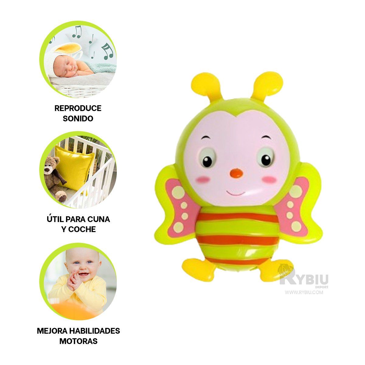 RYBIU IMPORT - Sonaja para Cuna de Abeja Tono Verde Limon Y+Regalo Agendita