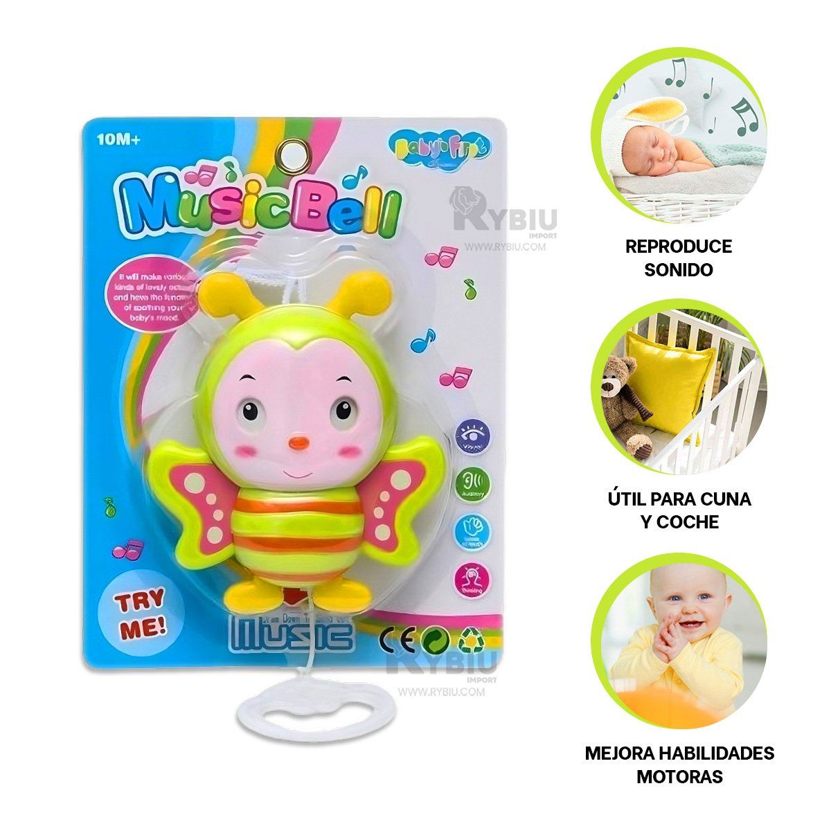 RYBIU IMPORT - Sonaja para Cuna de Abeja Tono Verde Limon Y+Regalo Agendita