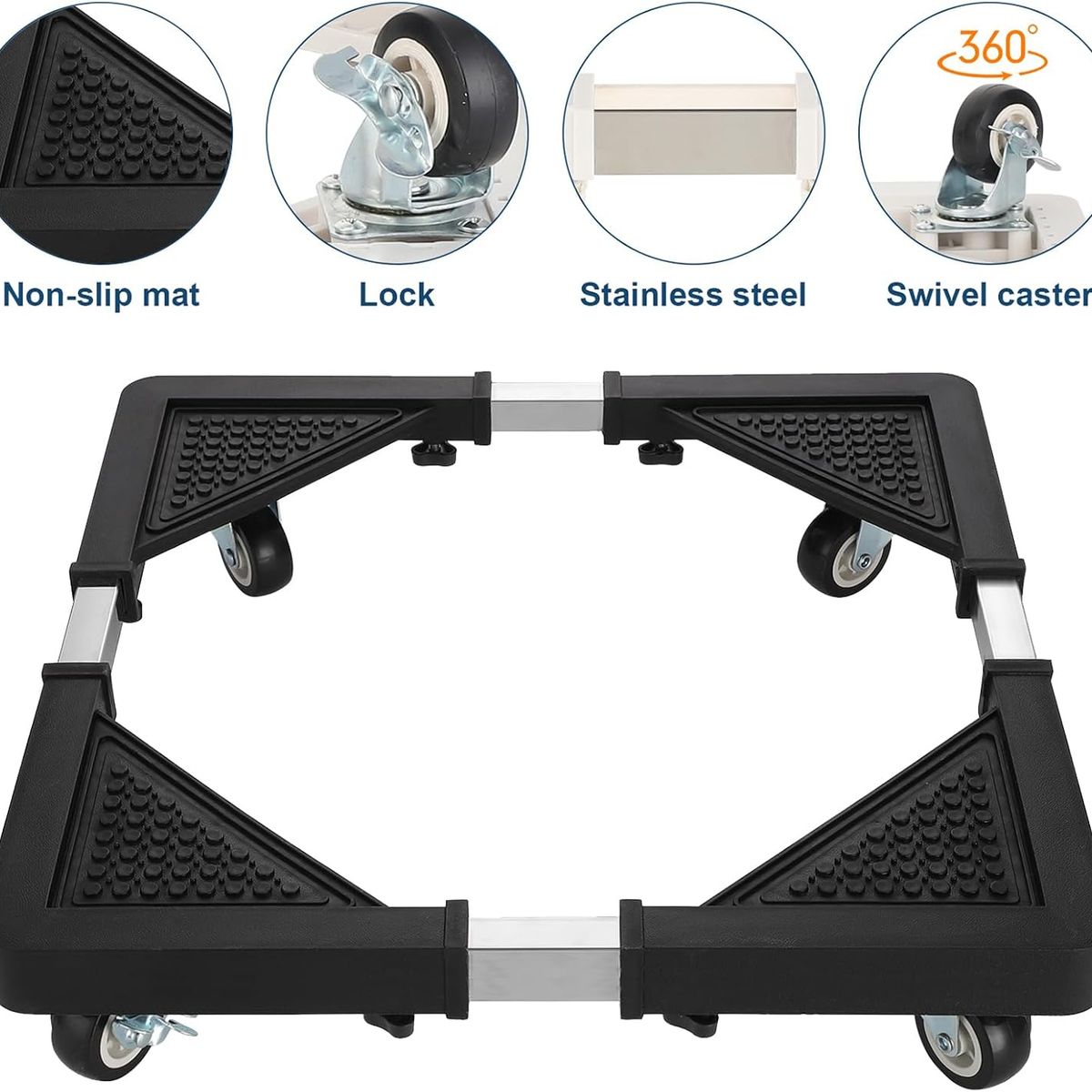 GENERICO - BASE MÓVIL SOPORTE DE LAVADORAS REFRIGERADORAS AJUSTABLE CON RUEDAS