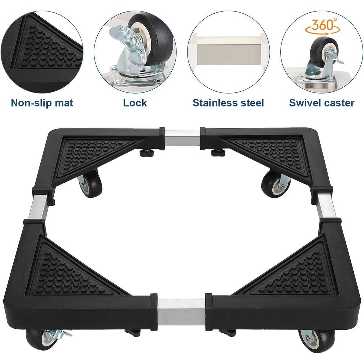GENERICO - BASE MÓVIL SOPORTE DE LAVADORAS REFRIGERADORAS AJUSTABLE CON RUEDAS