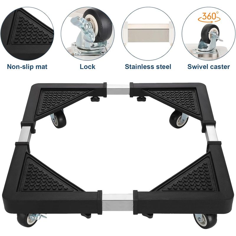 GENERICO - BASE MÓVIL SOPORTE DE LAVADORAS REFRIGERADORAES AJUSTABLE CON RUEDAS