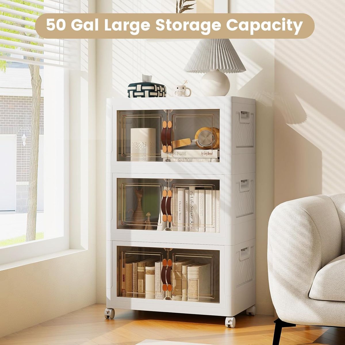 GENERICO - ESTANTE PLEGABLE DE 3 NIVELES CON 2 PUERTAS IMANTADAS EN BLANCO