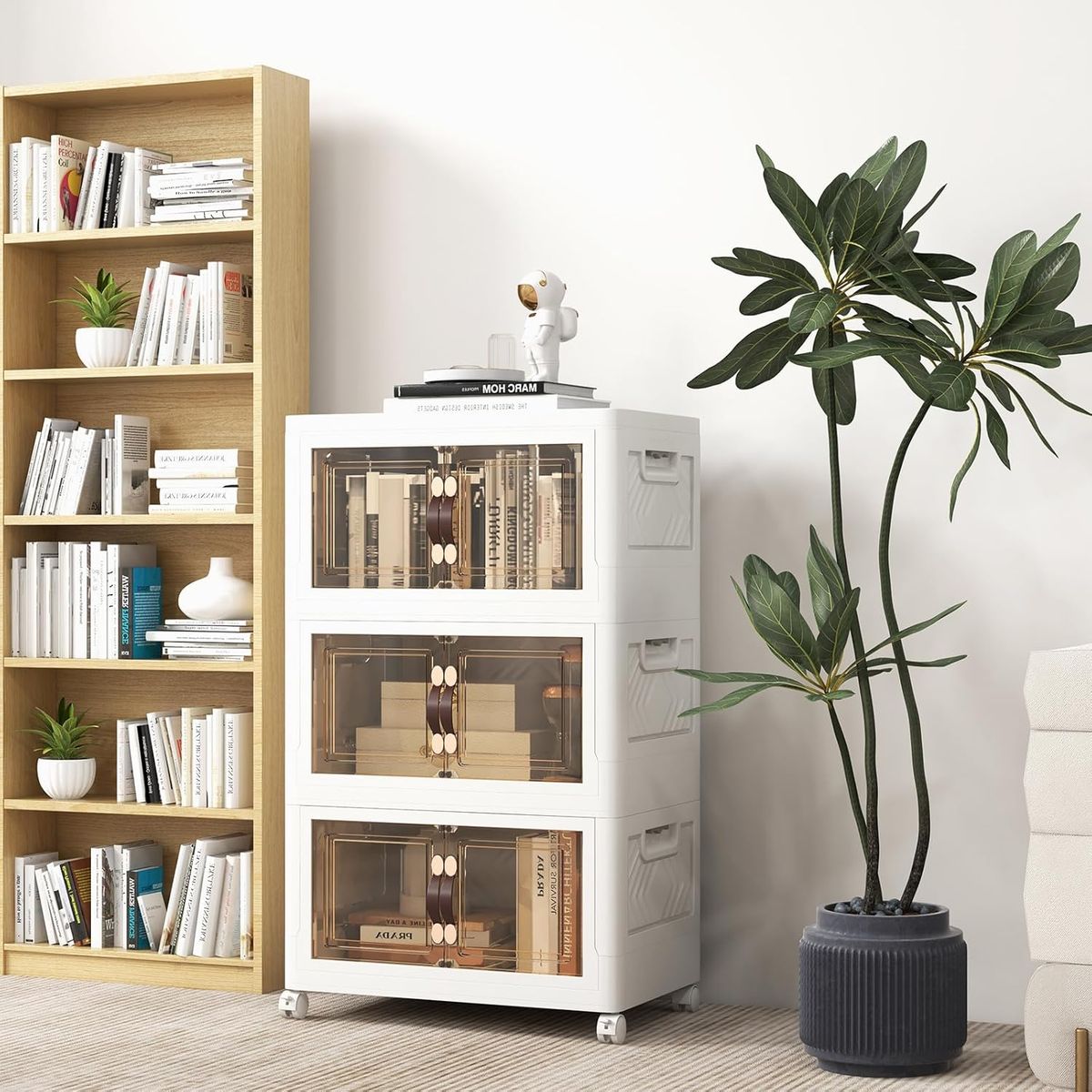 GENERICO - ESTANTE PLEGABLE DE 3 NIVELES CON 2 PUERTAS IMANTADAS EN BLANCO