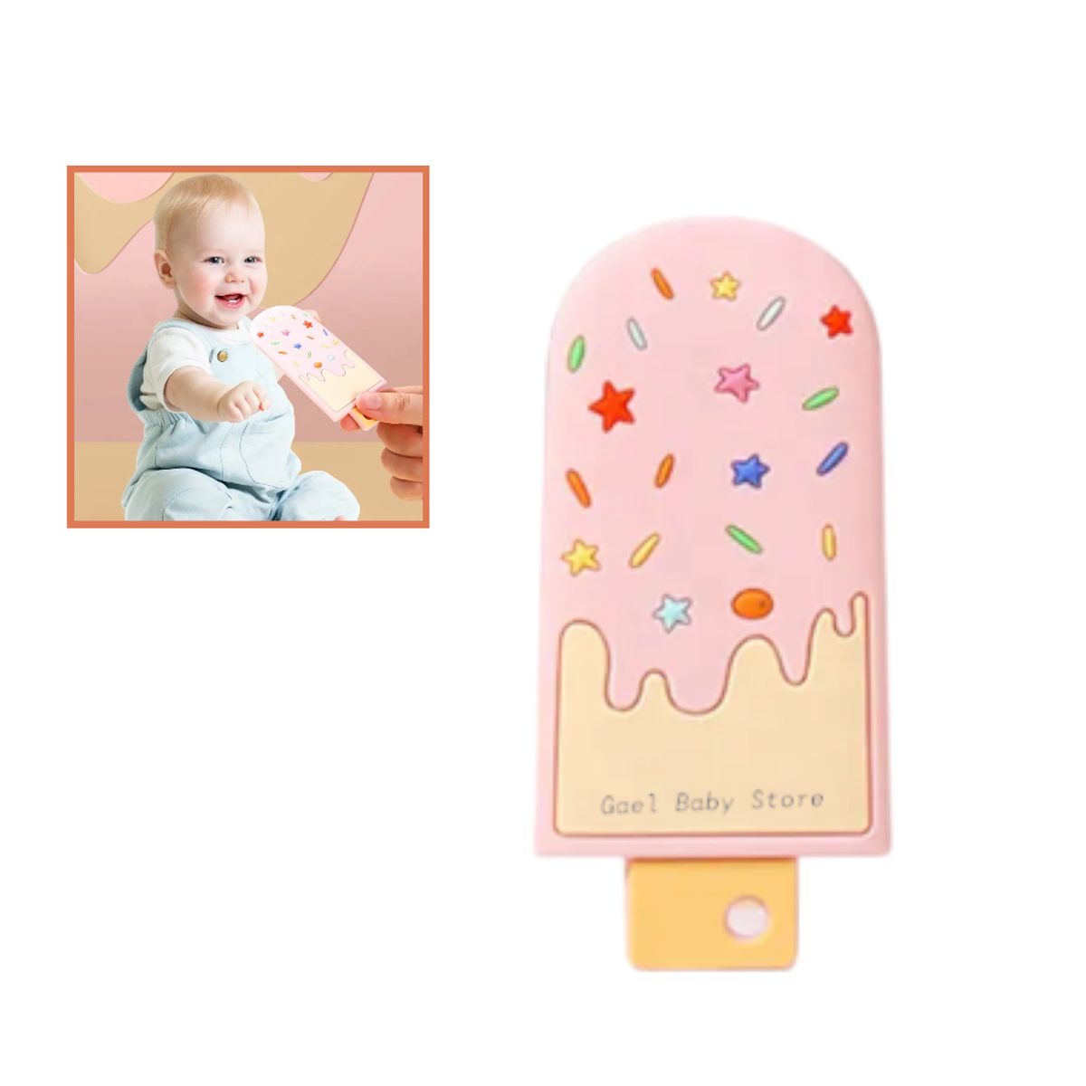 GENERICO - MORDEDOR SUAVE PARA BEBÉ - PALETA HELADO ROSADO