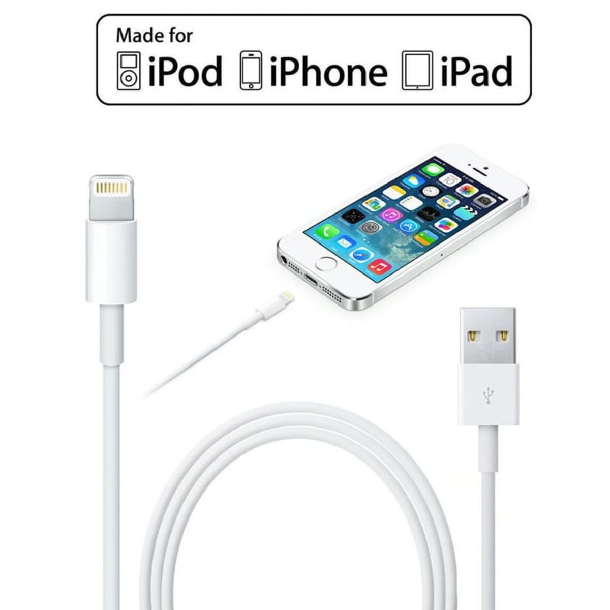 GENERICO - Cable Cargador Usb a Lightning 1M Generico Compatible Iphone Ipad