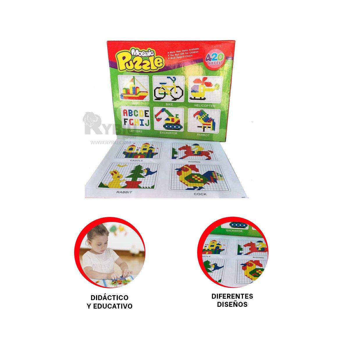 RYBIU IMPORT - Puzzle Mosaico de 420 Piezas Creativas de Modelo Color Rojo