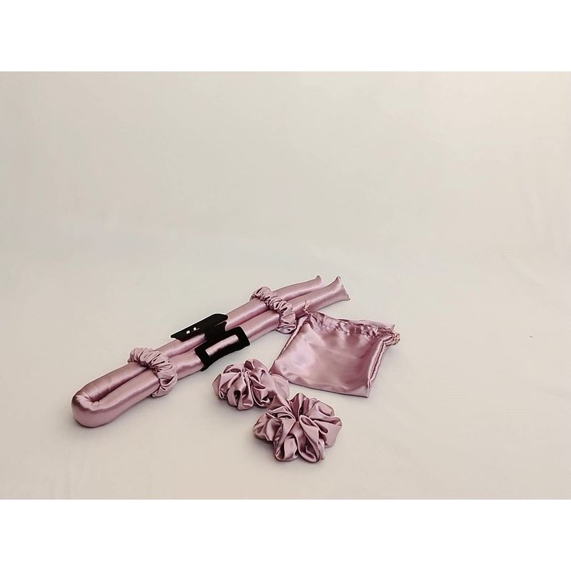 GENERICO - ONDULADOR SIN CALOR DE SATÍN MALVA+ 2 SCRUNCHIES  + GANCHO DE CABELLO