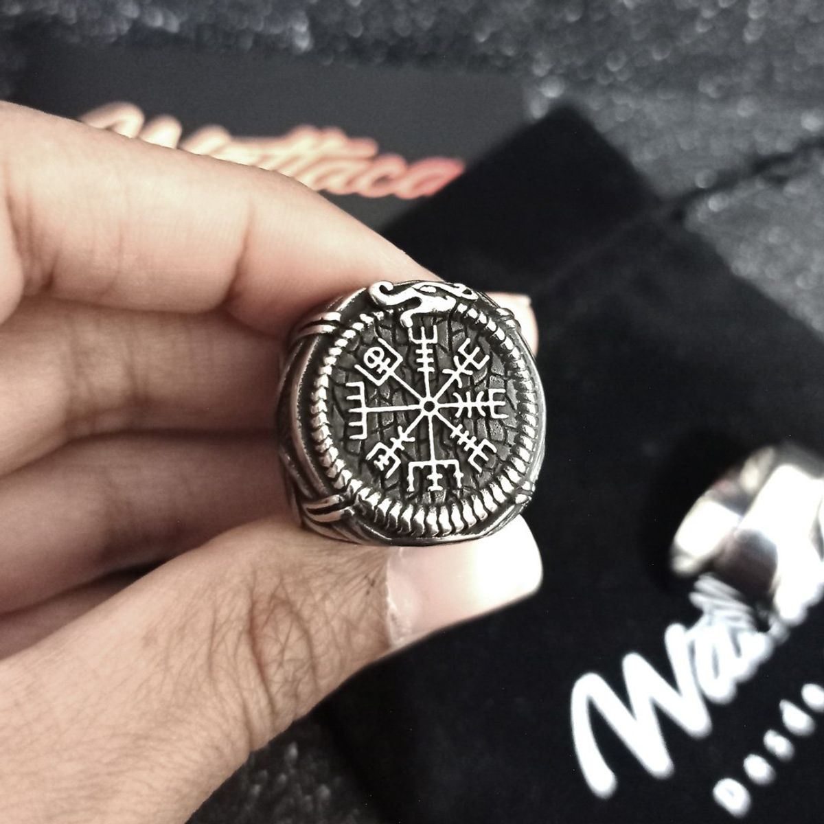 WATTACA - Anillo Vikingo Vegvísir para hombre Acero Quirúrgico Inoxidable 316L