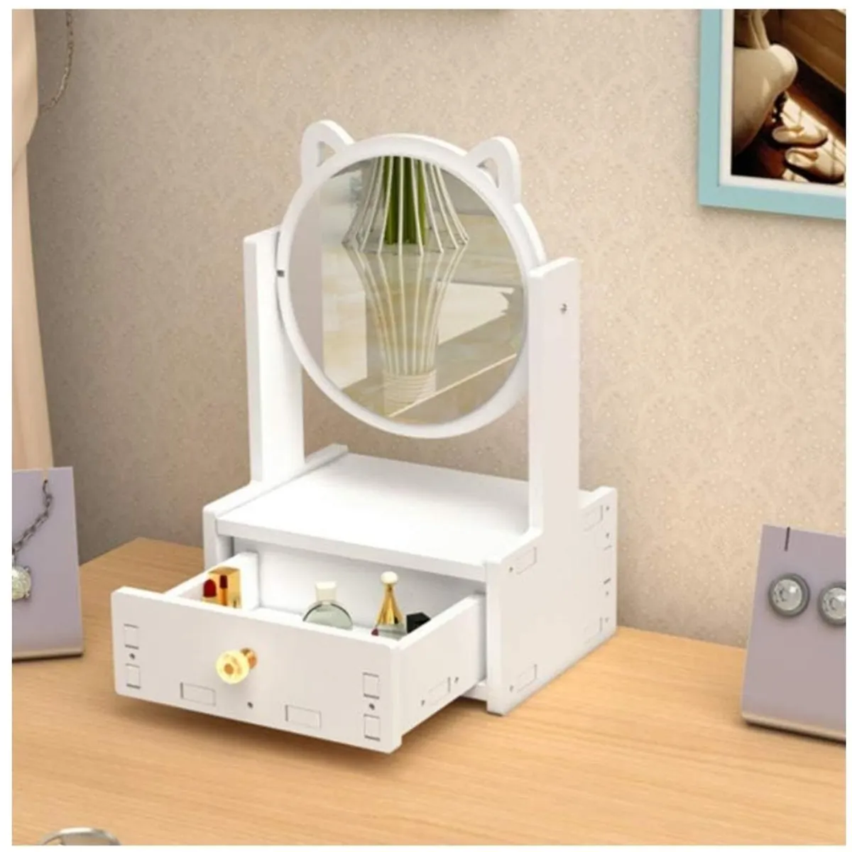 MINARI - Organizador de Maquillaje y Joyas con Espejo Gatito JG1