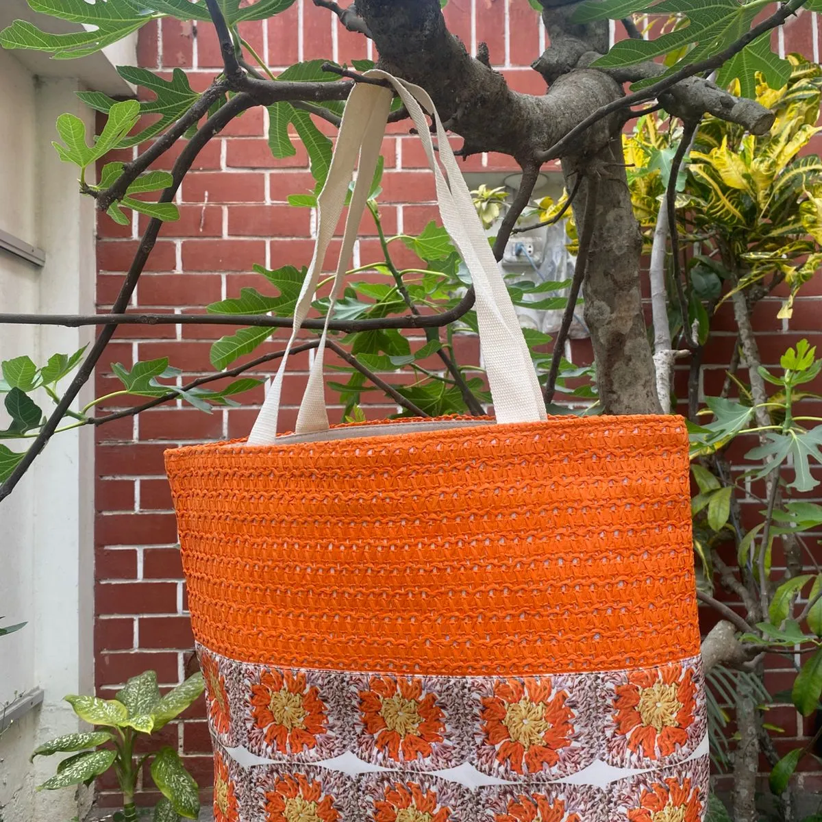 KAST PE - Bolso de Playa Cartera Flower - Naranja