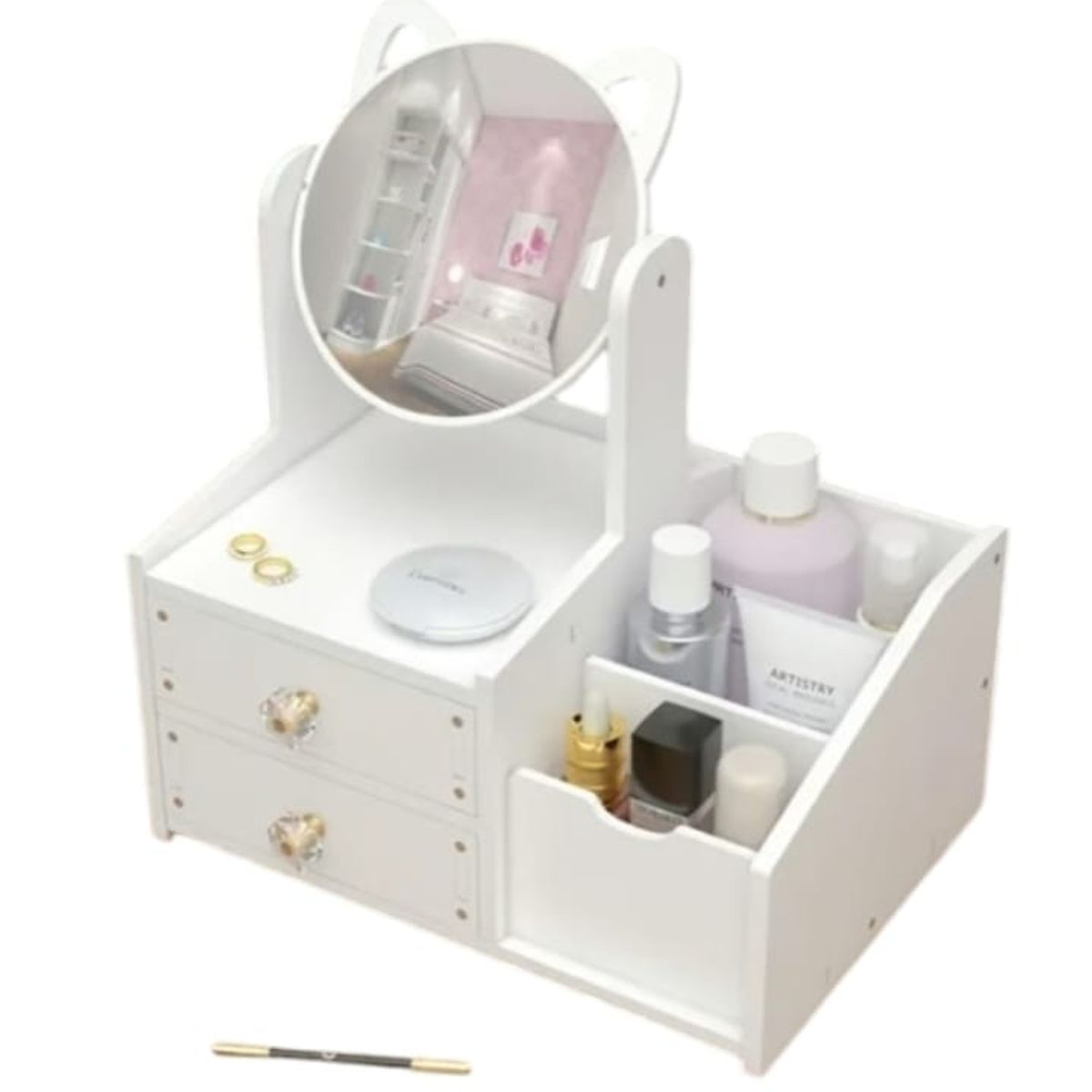 GENERICO - ORGANIZADOR DE MAQUILLAJE JOYAS COSMETICOS CON ESPEJO 2 CAJONES