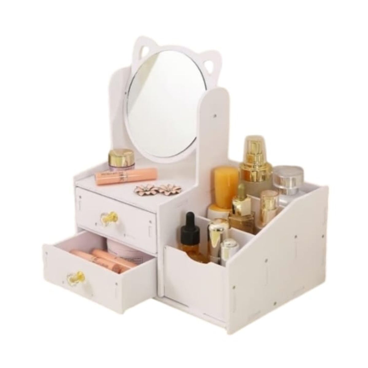 GENERICO - ORGANIZADOR DE MAQUILLAJE JOYAS COSMETICOS CON ESPEJO 2 CAJONES