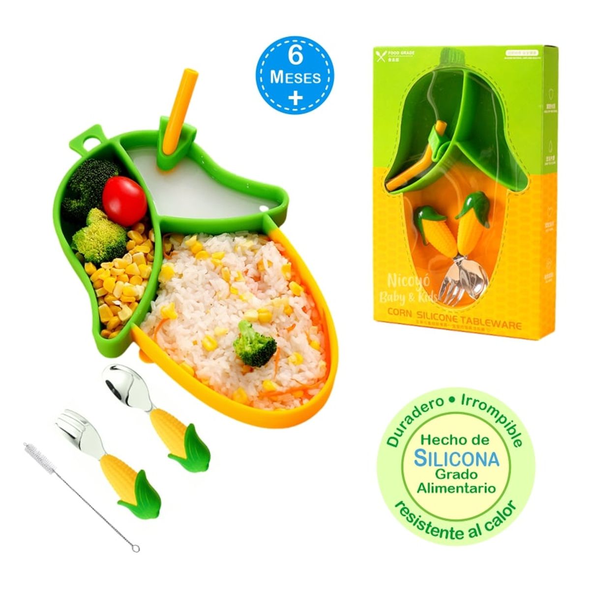 BABY - Vajilla de Alimentación para Bebés con Diseño de Choclo 5Pzs