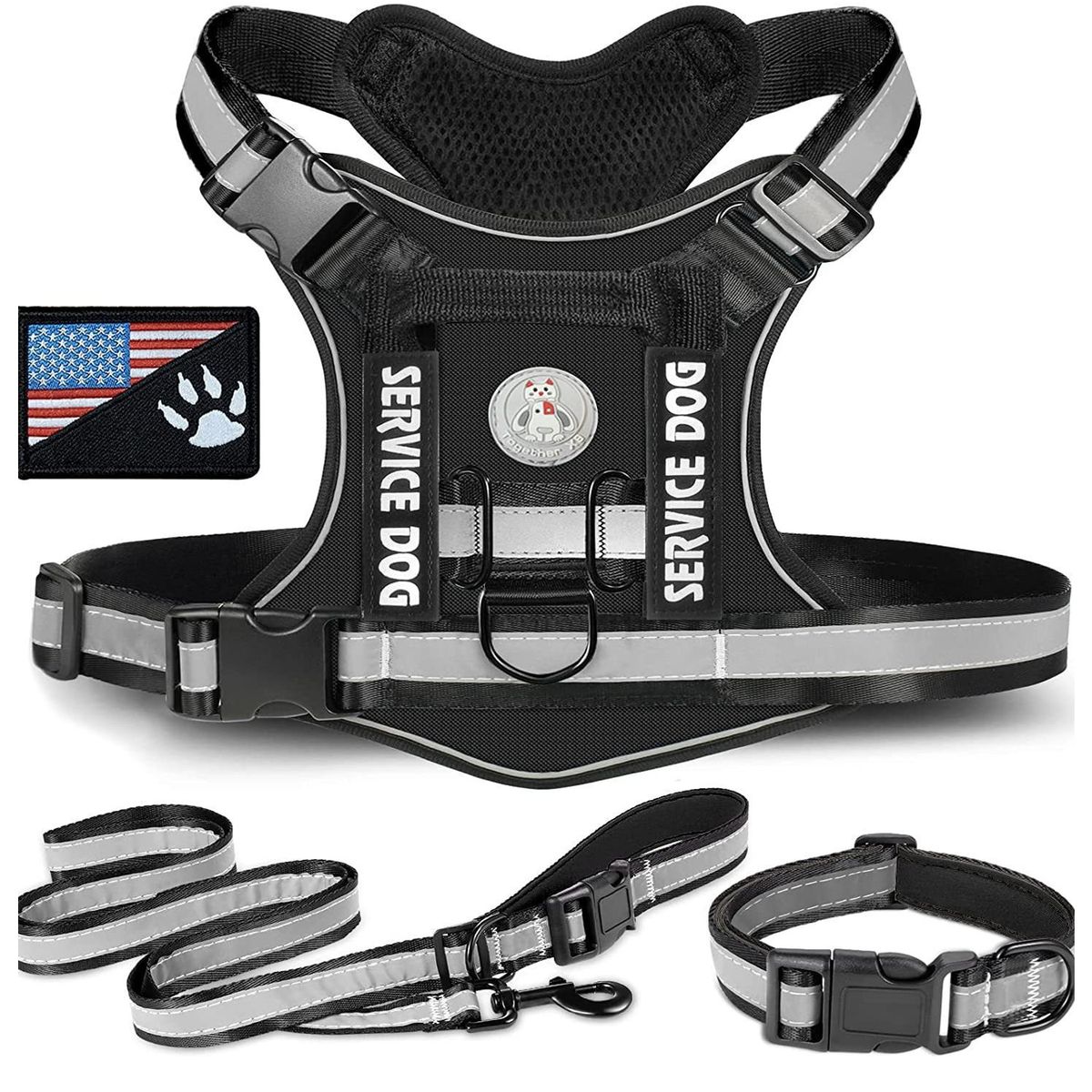 GENERICO - COLLAR Y PECHERA NEGRO TALLA M TÁCTICA REFORZADA PARA PERRO