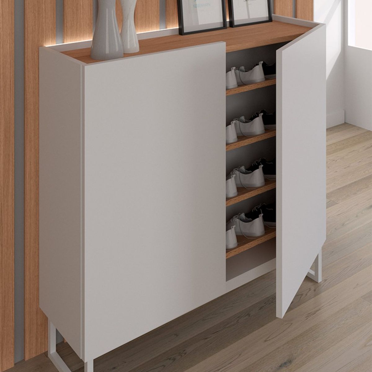 TU MESITA - Zapatera Minimalista Arequipa color Blanco 2 puertas TU MESITA