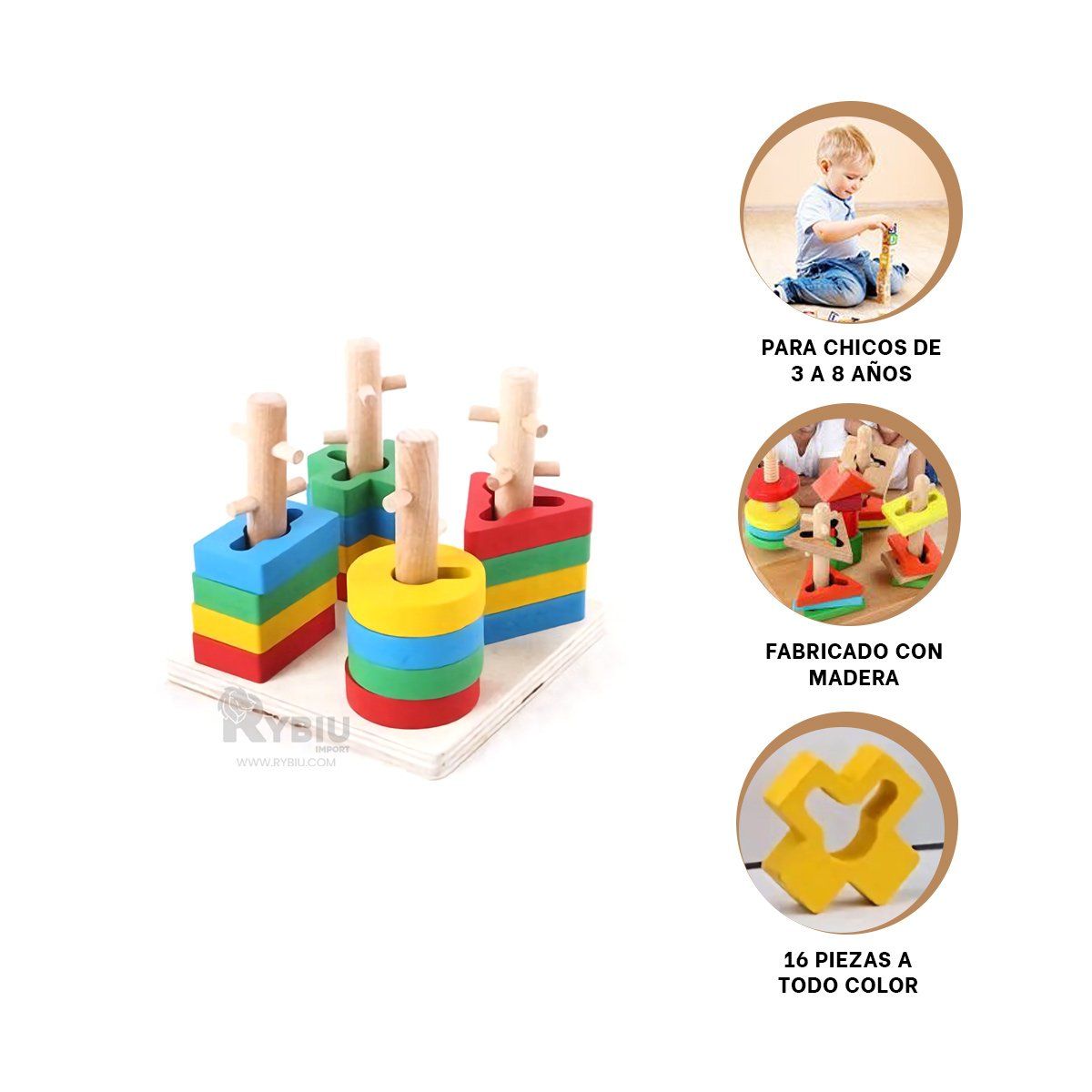 GENERICO - Juego Adaptable en Madera Y+Regalo Ligas para Peinar