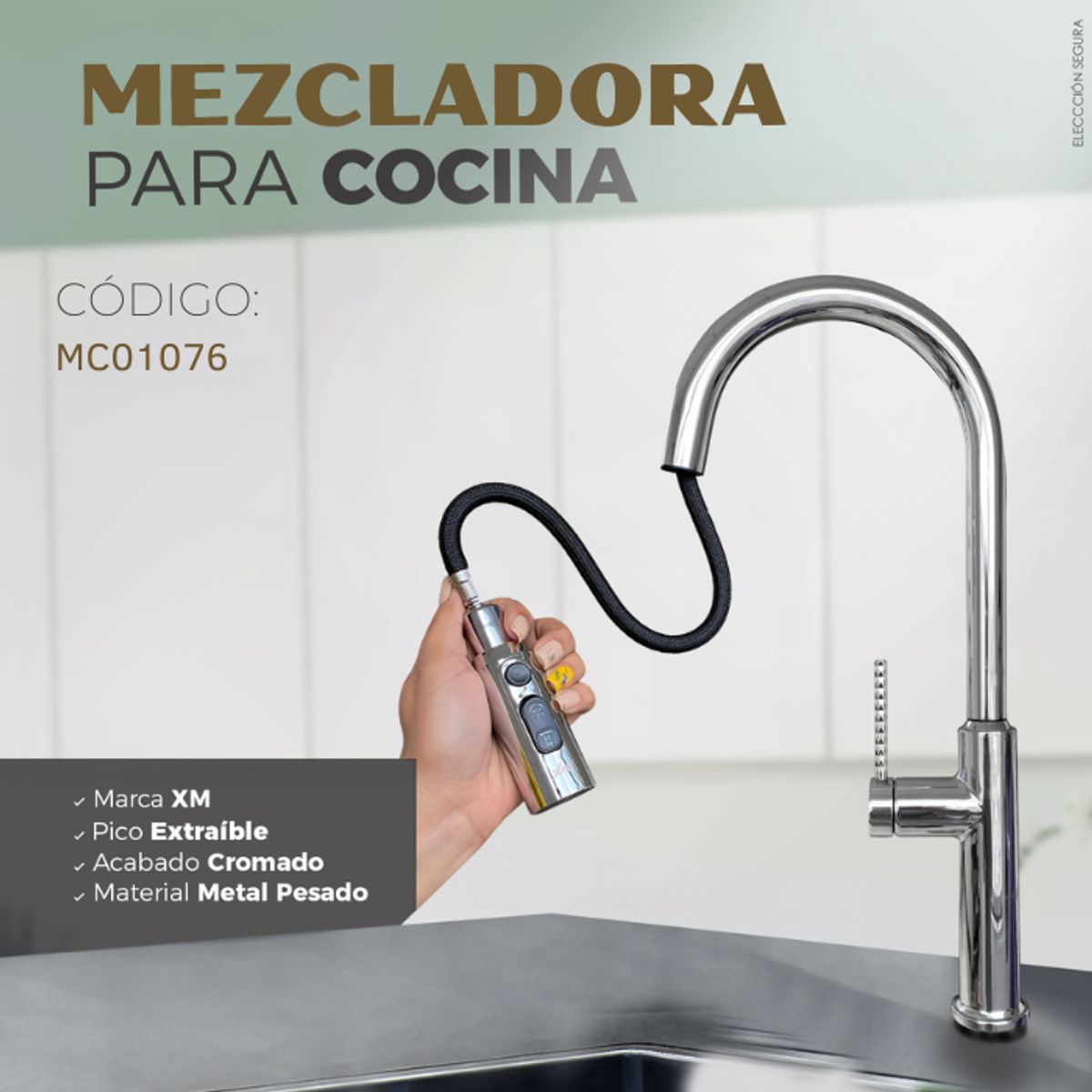 XM - MEZCLADORA DE COCINA EXTRAÍBLE CROMADO MC01076