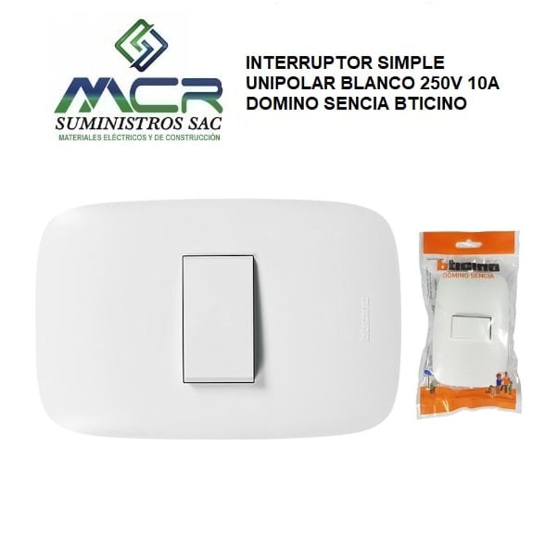 GENERICO - INTERRUPTOR SIMPLE UNIPOLAR BLANCO 250V 10A DOMINO SENCIA BTICINO 2und