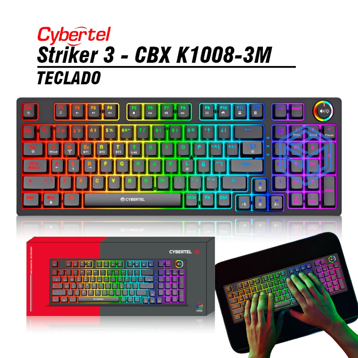 CYBERTEL - TECLADO CYBERTEL STRIKER CBX K1008-3M RGB MECANICO WIRELESSBLUETOOTH